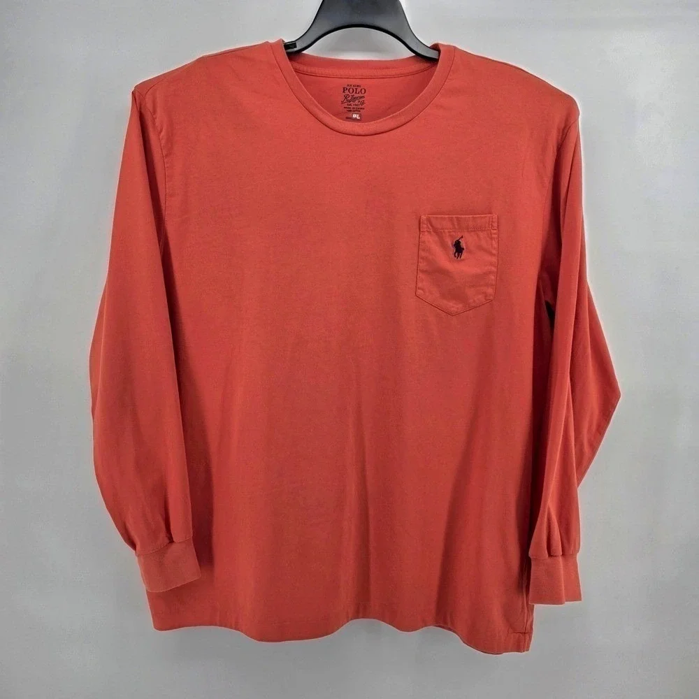 Polo Ralph Lauren Mens XXL Long Sleeve Pocket T-Shirt Orange Cotton Crewneck